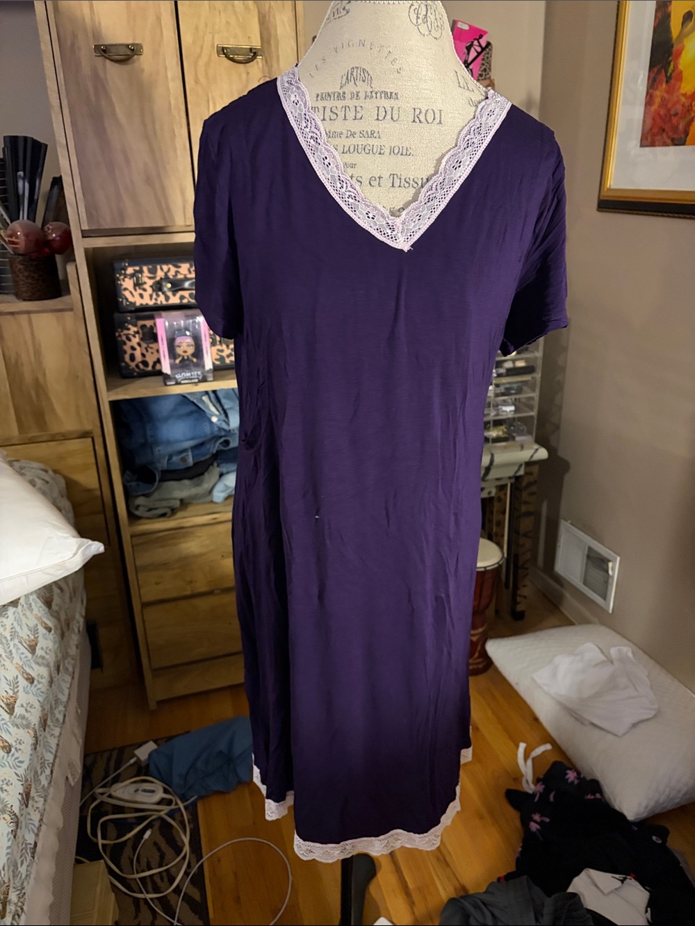 Women's Purple Lace-Trim Maternity Nightgown - Large